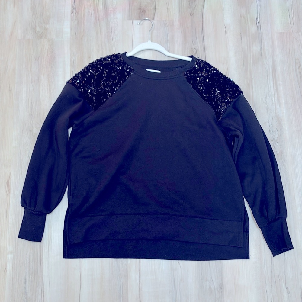 Maurice’s woman’s black sequined shoulder sweatshirt